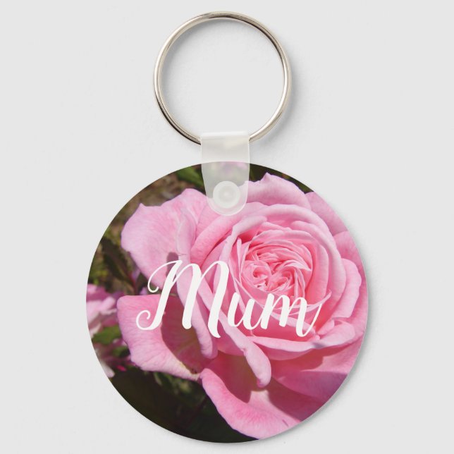 Pretty Pink Vintage Rose Flower Birthday Mom Keychain (Front)
