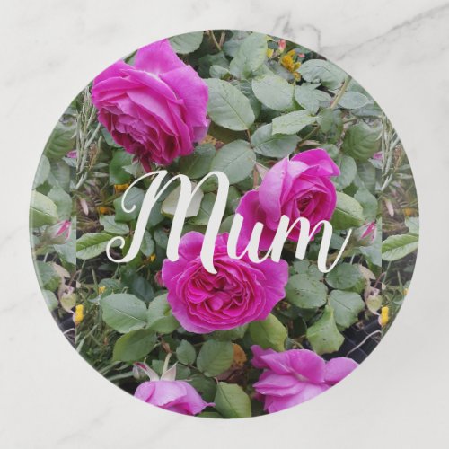 Pretty Pink Vintage Rose Flower Birthday Mom Trinket Tray