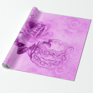Pretty Pink Vintage Teacup &Flowers Wrapping Paper