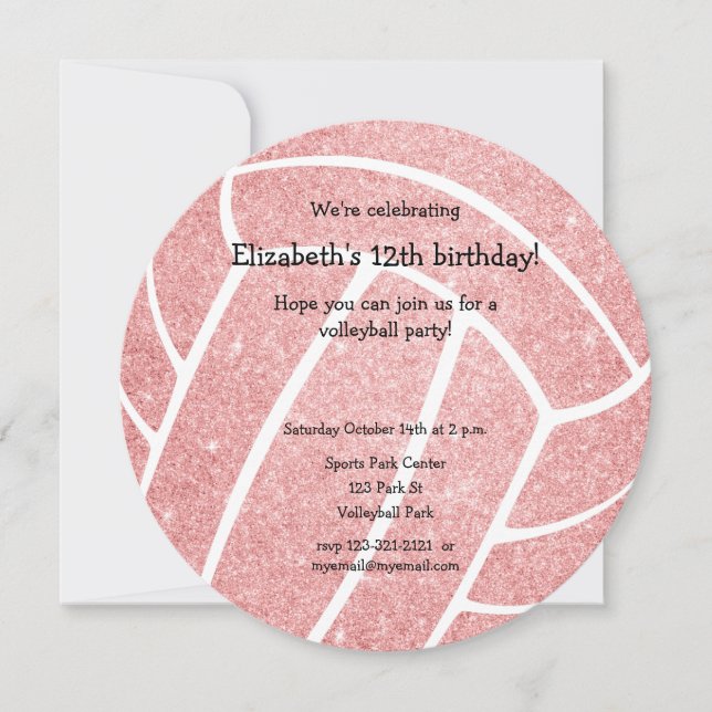 pretty pink volleyball birthday party announcement (Front)