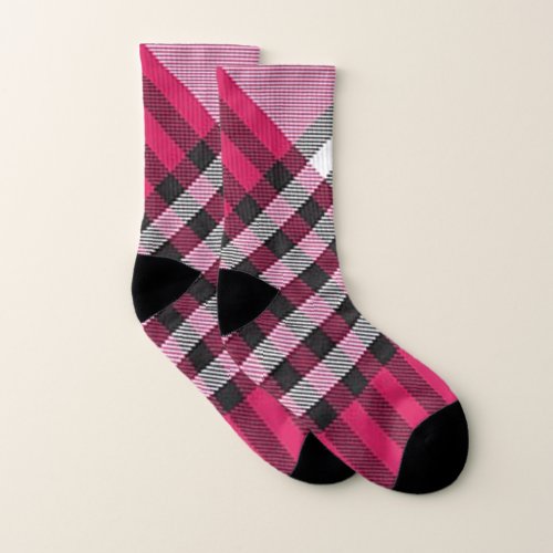 Pretty Pink wBlack Plaid Unisex Socks