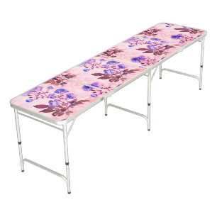 Pretty Pink w/ Purple Floral Print Beer Pong Table
