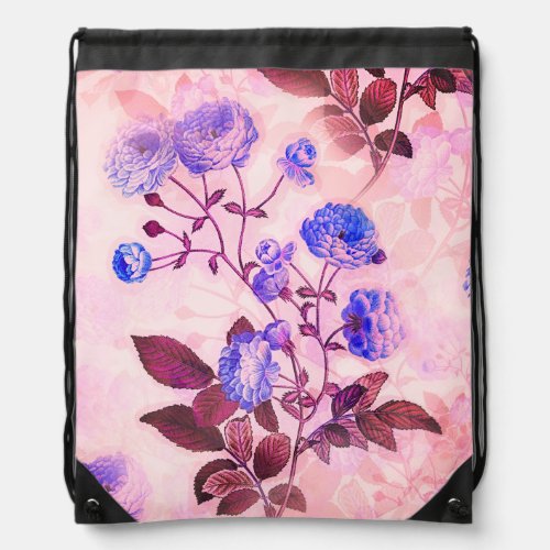 Pretty Pink w Purple Floral Print Drawstring Bag