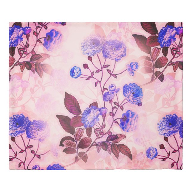 Pretty Pink w/ Purple Floral Print Duvet Cover (Front)