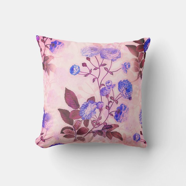 Pretty Pink w/ Purple Floral Print Outdoor Pillow (Front)