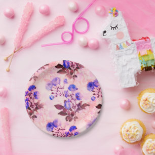 Pretty Pink w/ Purple Floral Print Paper Plates