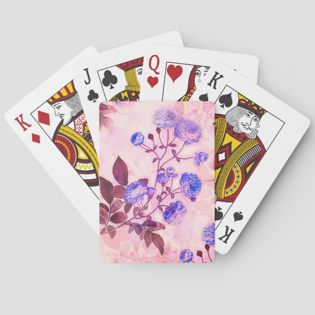 Pretty Pink w/ Purple Floral Print Poker Cards (Back)