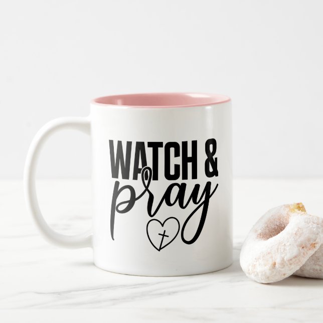 Pretty Pink Watch & Pray Coffee Mug (With Donut)