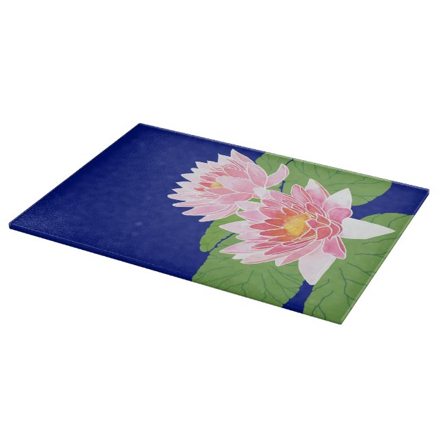 Pretty Pink Water Lilies: Glass Cutting Board (Corner)