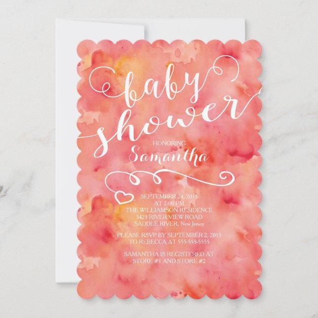 Pretty Pink Watercolor Baby Shower Invitation (Front)