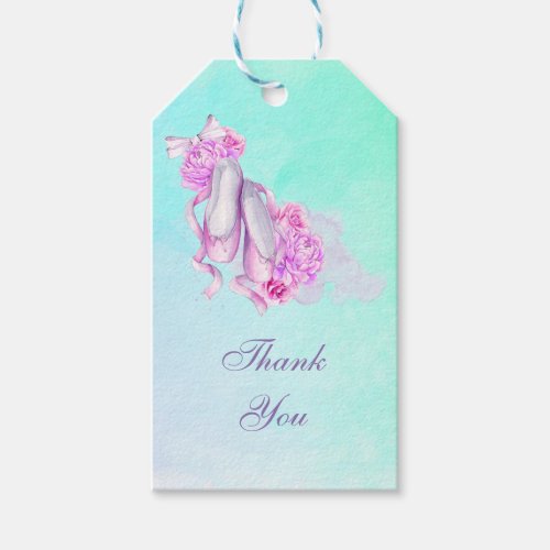Pretty Pink Watercolor Ballet Shoes Thank You Gift Tags