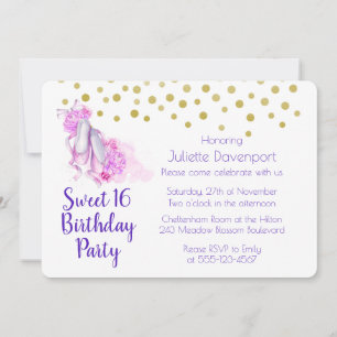 Pretty Pink Watercolor Ballet Theme Birthday Invitation