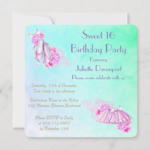 Pretty Pink Watercolor Ballet Theme Birthday Invitation