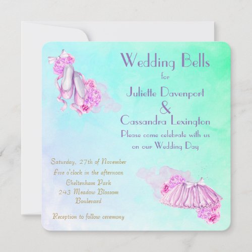Pretty Pink Watercolor Ballet Theme Wedding Invitation
