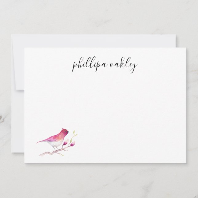 Pretty Pink Watercolor Bird Personalized Flat (Front)