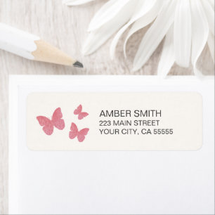 Pretty Pink Watercolor Butterfly Nature Label