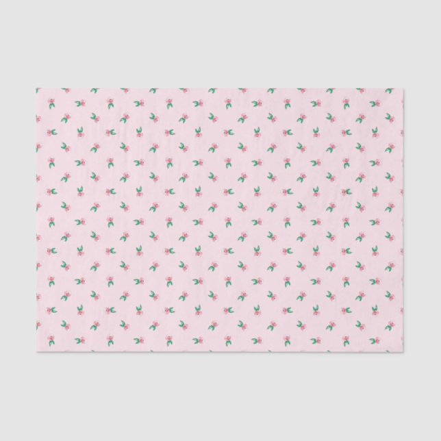 Pretty Pink Watercolor Ditsy Flowers Pattern Tissue Paper (Front)