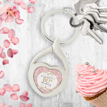 Pretty Pink Watercolor Floral 60th Birthday  Keychain by GiftShopOnline at Zazzle