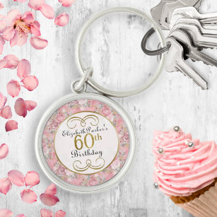 Pretty Pink Watercolor Floral 60th Birthday  Keychain