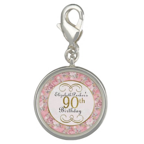 Pretty Pink Watercolor Floral 90th Birthday Charm