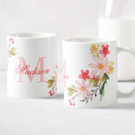 Pretty Pink Watercolor Floral Custom Monogram Name Coffee Mug<br><div class="desc">A beautiful pink hand painted watercolor floral arrangement illustration on a mug with your own personalized monogram and name.</div>