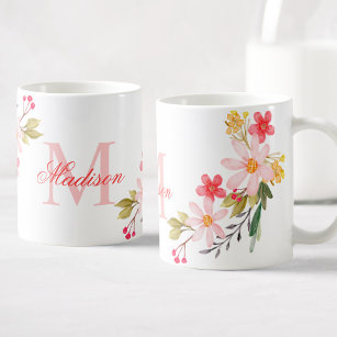 Personalised Wedding Mug Set- Floral Pink Design
