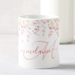 Pretty Pink Watercolor Floral Custom Monogram Name Coffee Mug<br><div class="desc">A beautiful hand painted pink watercolor wildflower illustration on a mug with your own personalized monogram and name.</div>