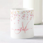 Pretty Pink Watercolor Floral Custom Monogram Name Coffee Mug<br><div class="desc">A beautiful hand painted pink watercolor wildflower illustration on a mug with your own personalized monogram and name.</div>