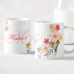 Pretty Pink Watercolor Floral Custom Monogrammed Coffee Mug<br><div class="desc">A beautiful pink hand painted watercolor floral arrangement illustration on a mug with your own personalized monogram and name.</div>