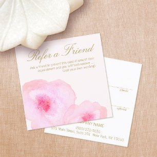 Pretty Pink Watercolor Floral Customer Referral Card
