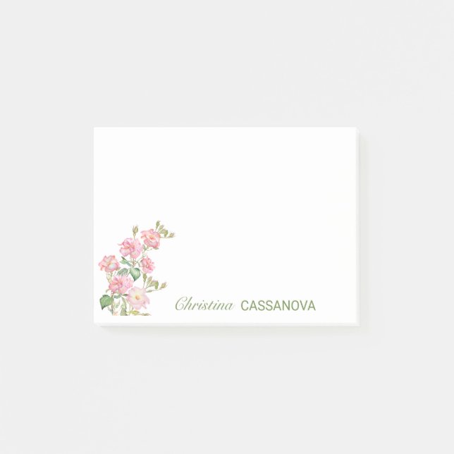 Pretty Pink Watercolor Floral Garden  Post-it Notes (Front)