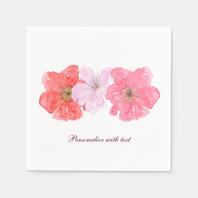 Pretty Pink Watercolor Floral Paper Napkins (Front)