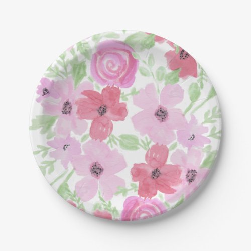 Pretty Pink Watercolor Floral Paper Plates