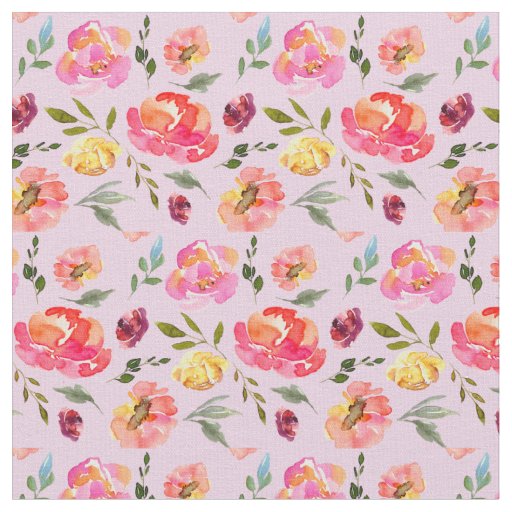 Pretty Pink Watercolor Floral Pattern Fabric