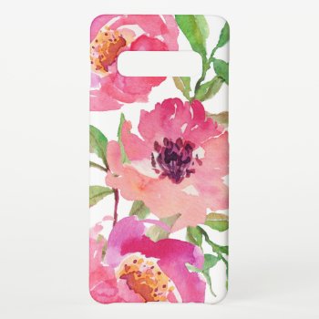 Pretty Pink Watercolor Floral Samsung Galaxy S10  Case by DancingPelican at Zazzle