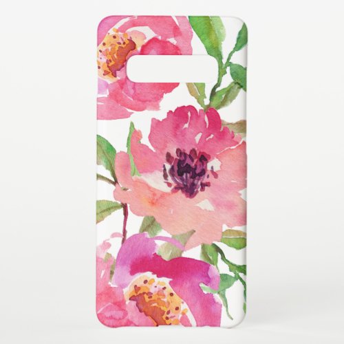Pretty Pink Watercolor Floral Samsung Galaxy S10 Case