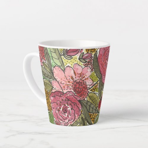Pretty Pink Watercolor Floral Spring Garden  Latte Mug