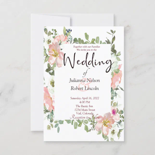 Pretty pink watercolor floral wedding invitation | Zazzle