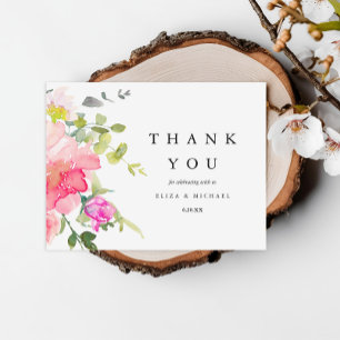 Pretty Pink Watercolor Floral Wedding Thank You Announcement Postcard