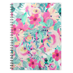 Pretty Pink Watercolor Flower Notebook