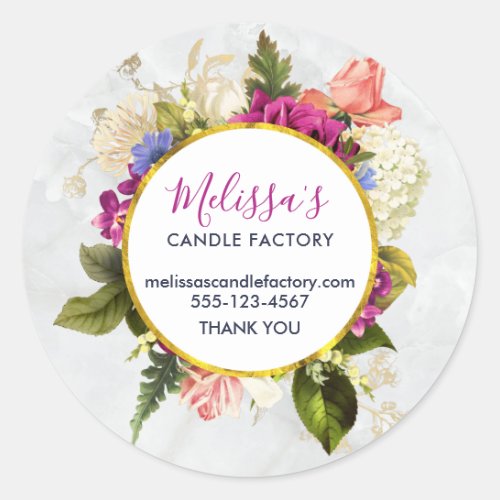 Pretty Pink Watercolor Flowers Business Classic Round Sticker