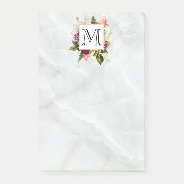 Pretty Pink Watercolor Flowers Monogram Letter Post-it Notes (Front)