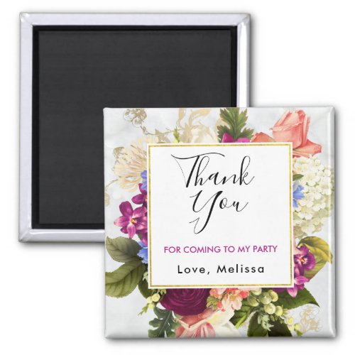 Pretty Pink Watercolor Flowers Party Thank You Magnet