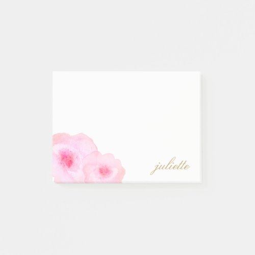 Pretty Pink Watercolor Flowers Personalized Post_it Notes