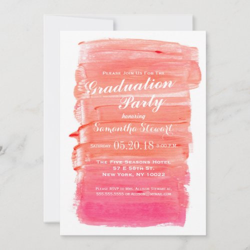 Pretty Pink Watercolor Graduation Party Invitation