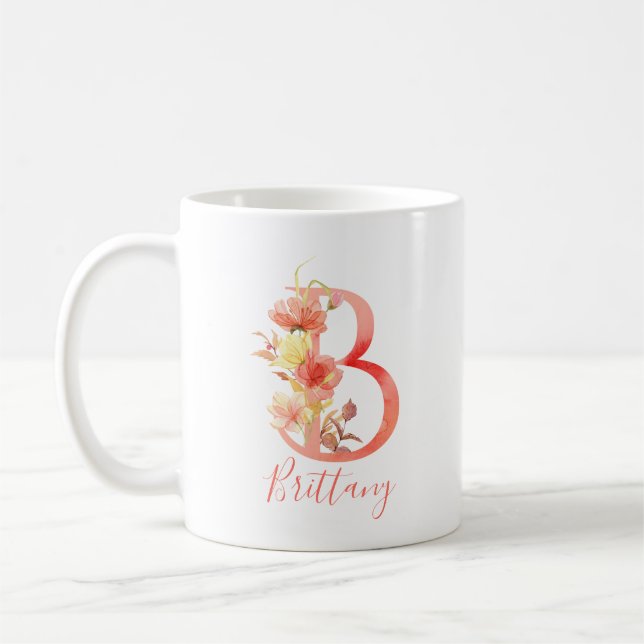 Pretty Pink Watercolor Letter "B" Coffee Mug (Left)