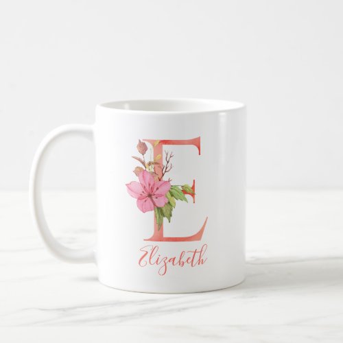 Pretty Pink Watercolor Letter E Coffee Mug