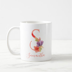 Pretty Pink Watercolor Letter "S" Coffee Mug