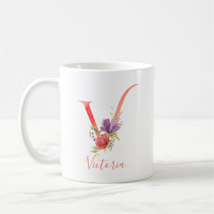 Pretty Pink Watercolor Letter "V" Coffee Mug
