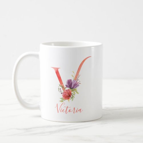 Pretty Pink Watercolor Letter V Coffee Mug